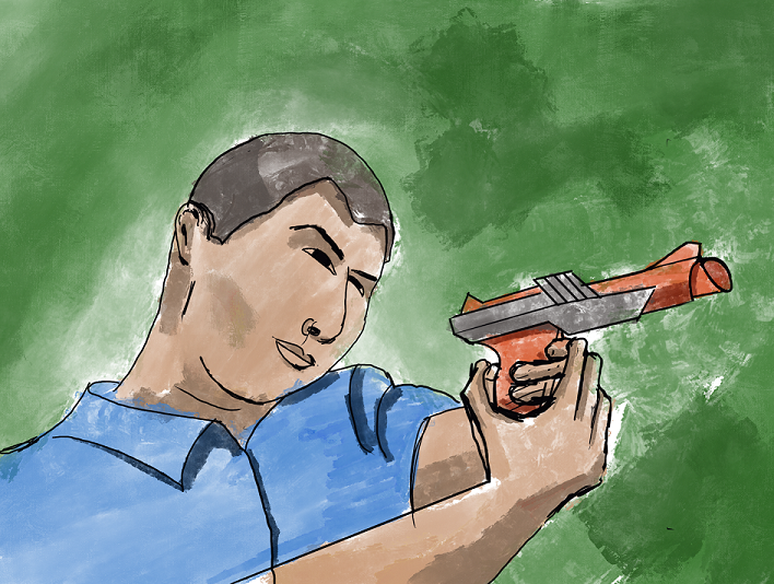 Man holding a nintendo gun